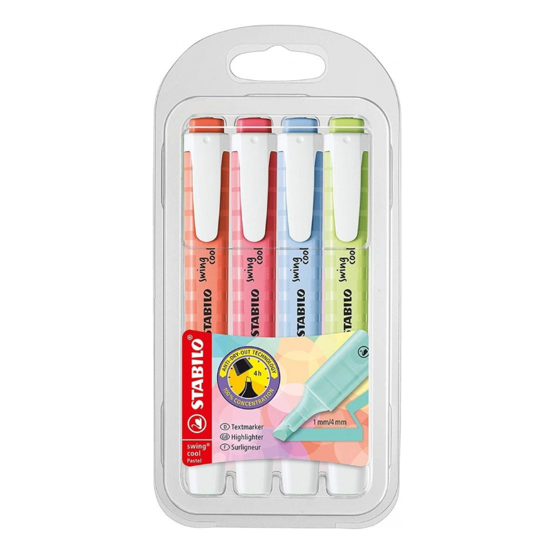 Estuche 4 marcadores fluorescentes stabilo swing cool pastel colores nuevos